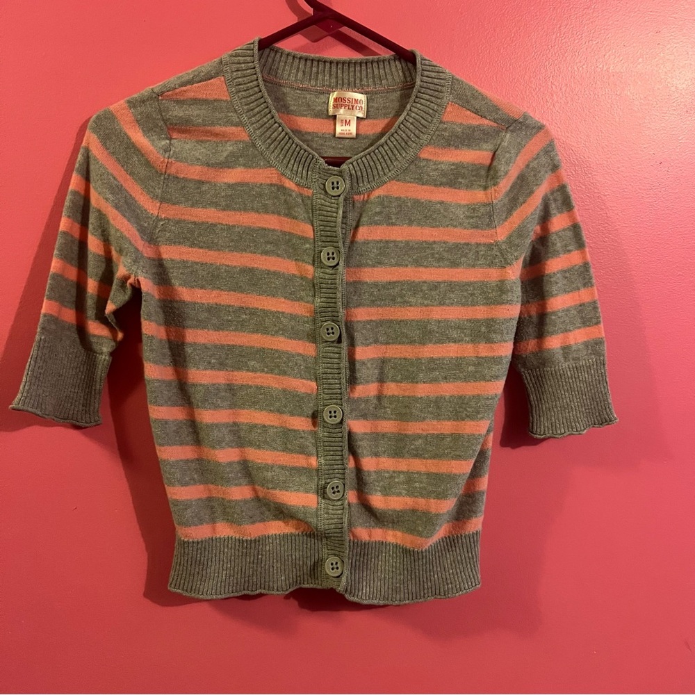 Mossimo Supply Co. Striped Gray and Pink Cardigan